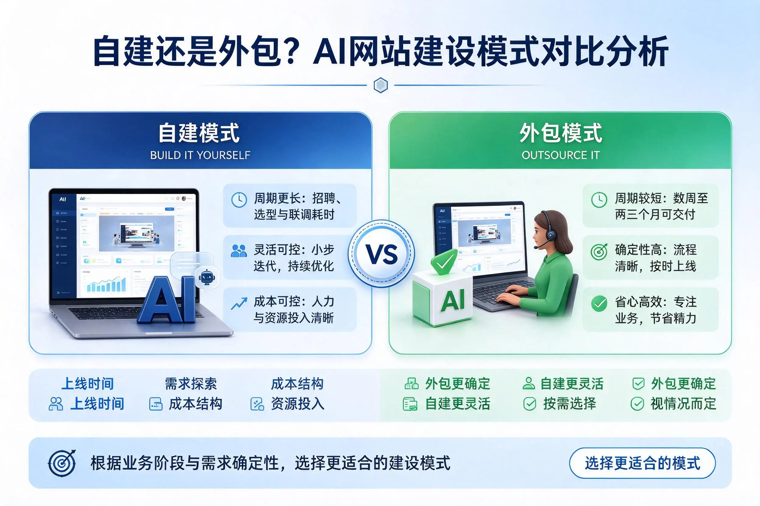 自建还是外包?锦州AI网站建设模式对比分析